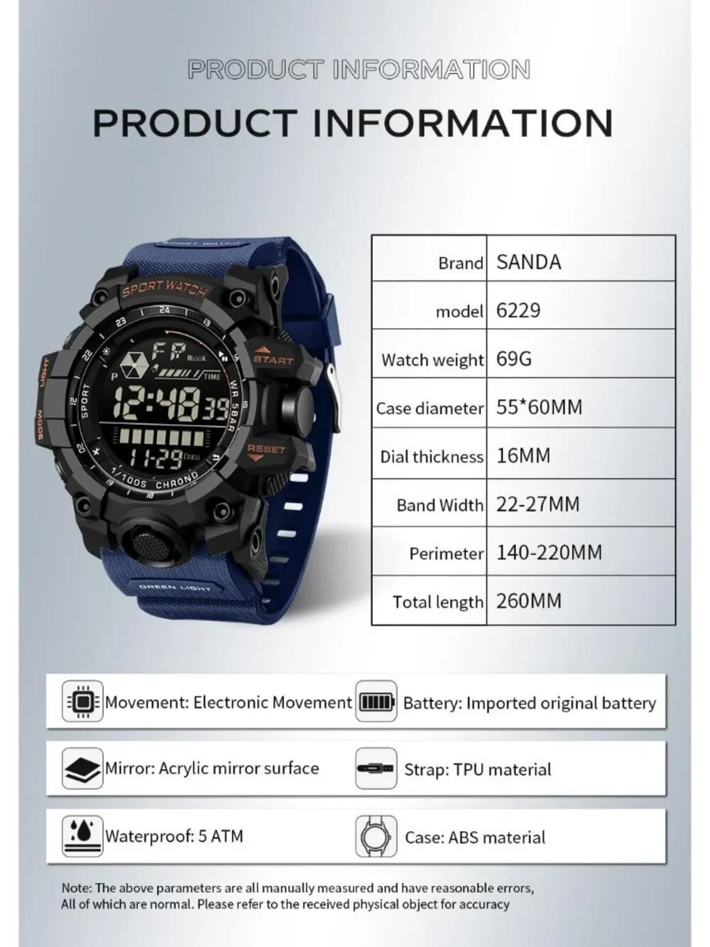 Men's Orange Analog Quartz Electronic Military Multifunction LED Digital Watch